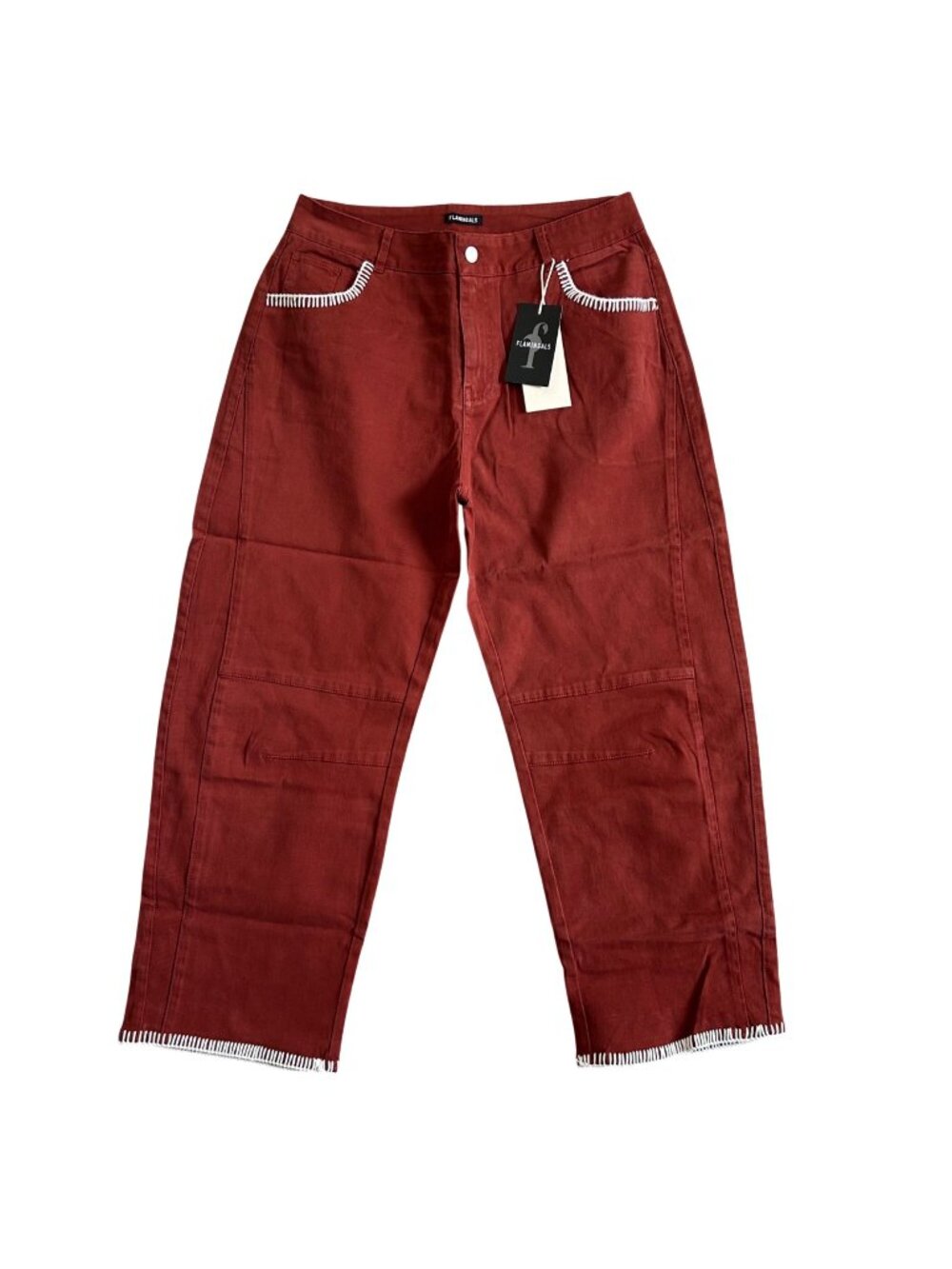 Flamingals Red Womens Sz Large Cropped Pants With White Stitching